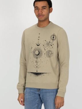 Blind Rooster Graphic Crewneck Pullover Sweatshirt Elm Celestial Plant Tan Small